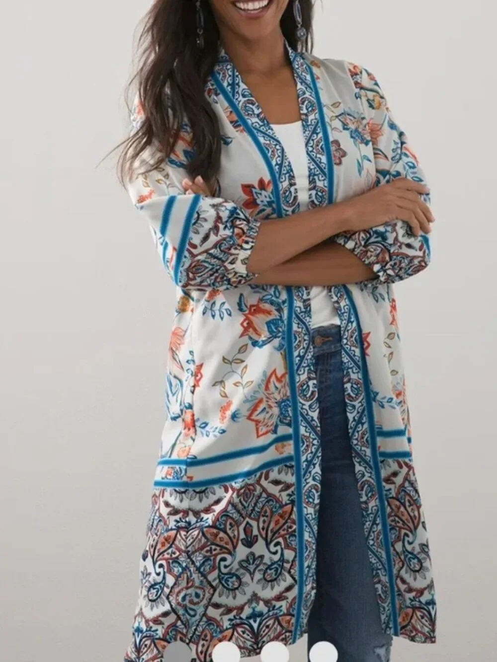 CHICO'S Rising Bloom Floral Open Front Kimono Jacket Cardigan Size 1/M
